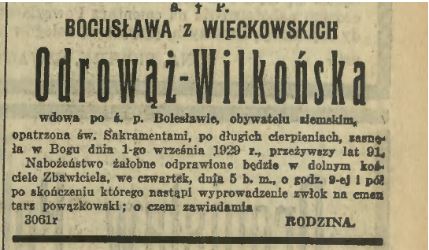 Wilkoński August herbu Odrowąż w Łopusznie